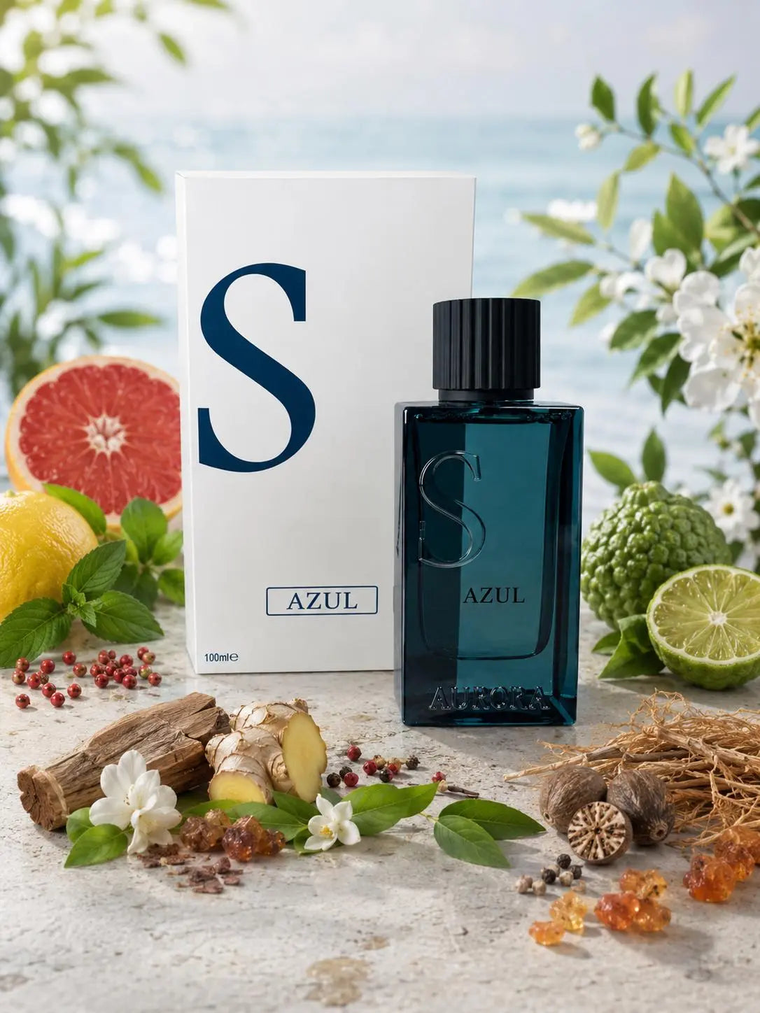 Aurora Scents Azul de doos en de fles en de geurnoten