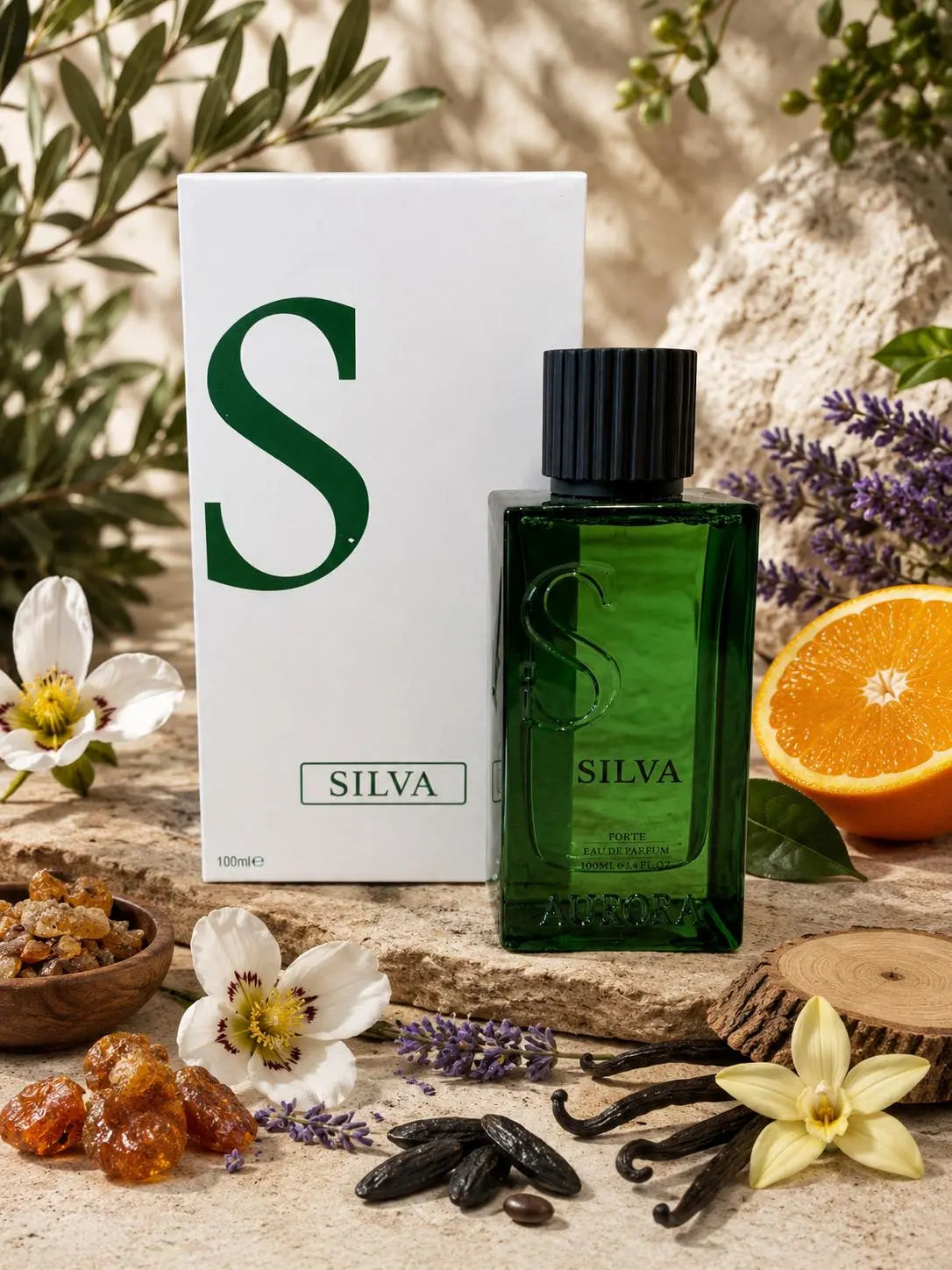 Aurora Scents Silva de doos en de fles met de geurnoten