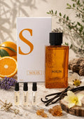 Aurora Scents Solis de volle fles voor samples en de geurnoten erbij